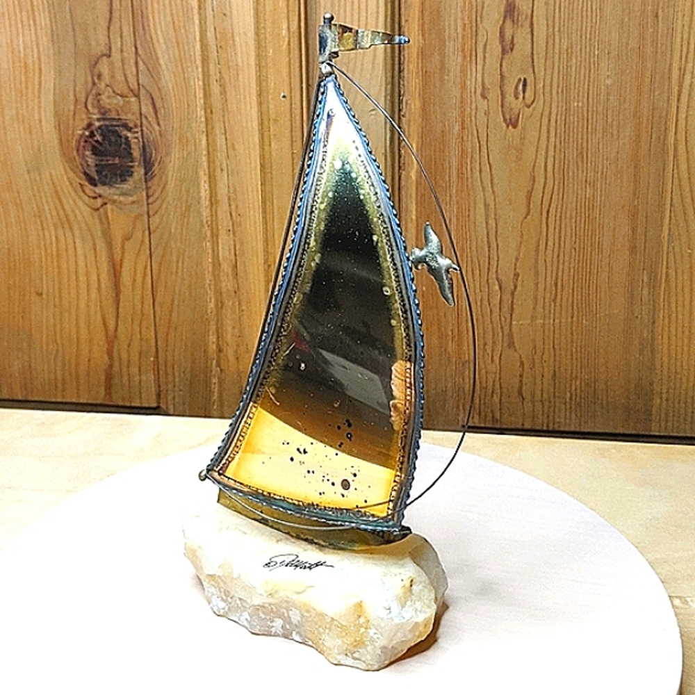 DEMOTT Brass Sailboat Signed